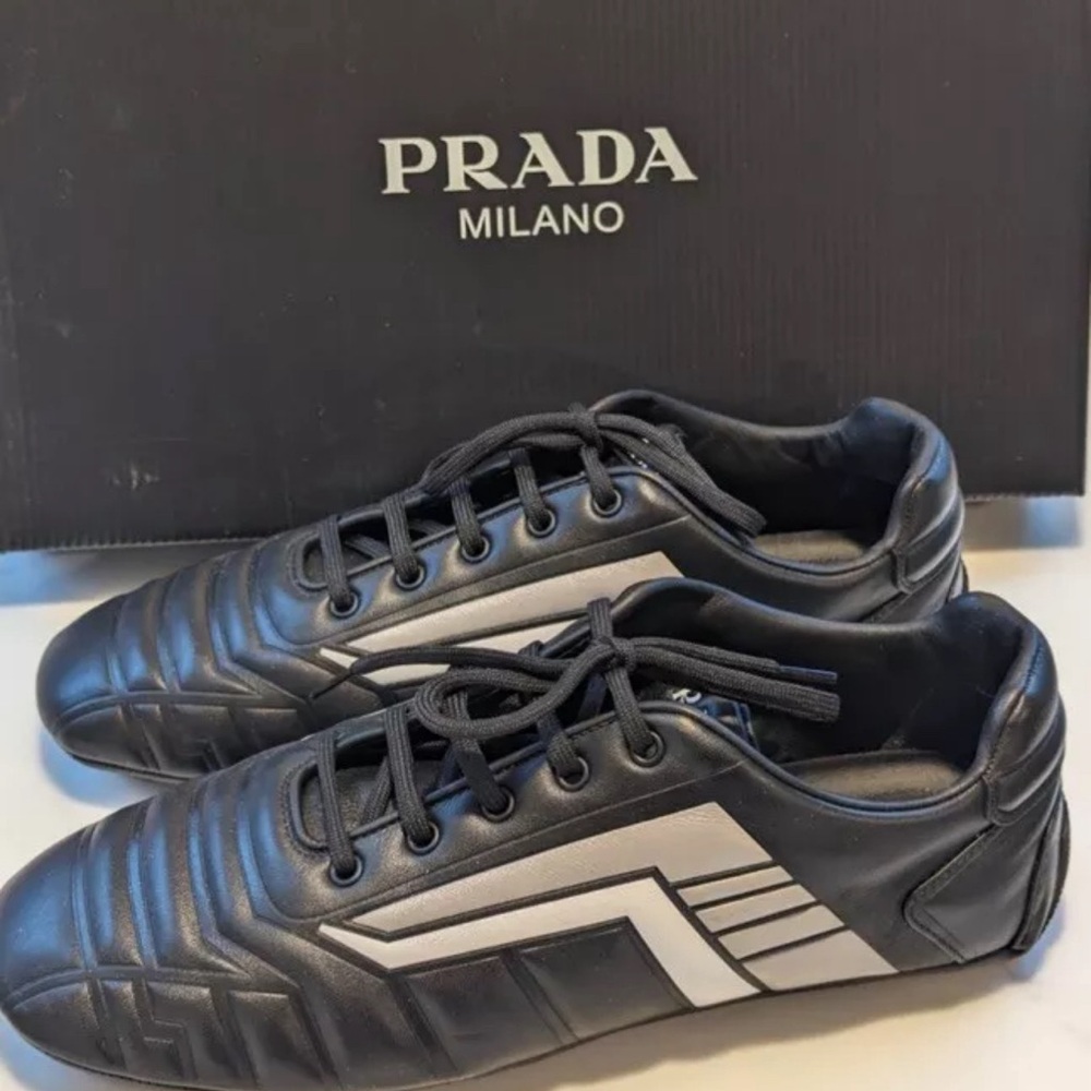 PRADA REV SNEAKERS SHOES 2EG325 BLACK LEATHER NEW US 7 EU 40 40,5 NIB